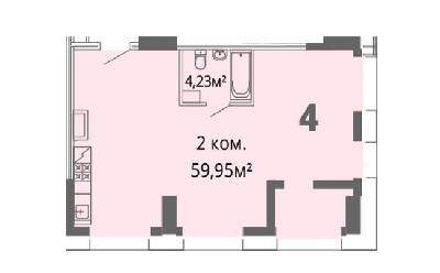 2-комнатная 59.95 м² в ЖК Грани от 26 500 грн/м², Днепр