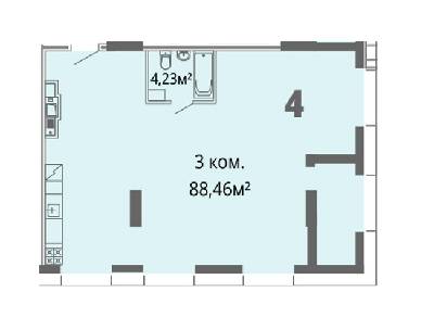 3-комнатная 88.46 м² в ЖК Грани от 26 900 грн/м², Днепр