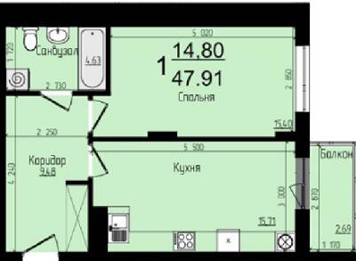 1-комнатная 47.91 м² в ЖК Plus от застройщика, Львов