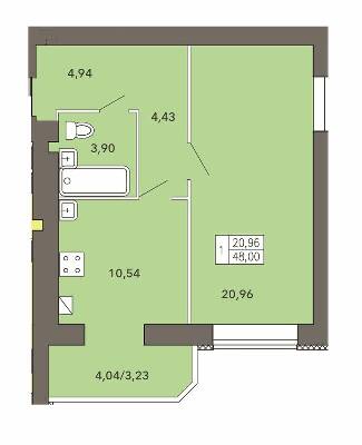 1-кімнатна 48 м² в ЖК Барбарис від 14 150 грн/м², Хмельницький
