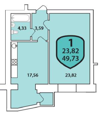 1-комнатная 49.73 м² в ЖК Олимпийский от 17 600 грн/м², Хмельницкий