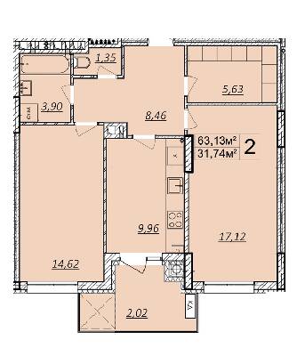 2-комнатная 63.13 м² в ЖК Дружба Хаус от 12 800 грн/м², г. Волочиск