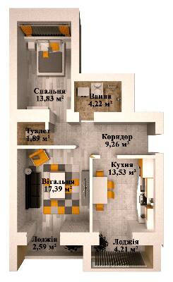 2-комнатная 67.13 м² в ЖК Caramel Residence от застройщика, Луцк