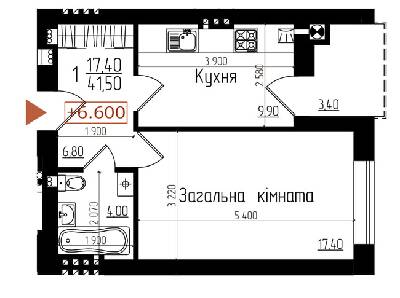 1-кімнатна 41.5 м² в ЖК Сонячний від забудовника, Тернопіль