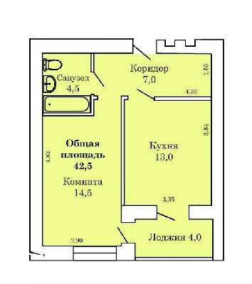 1-комнатная 42.5 м² в ЖК Северная Звезда от застройщика, Николаев