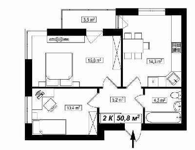 2-комнатная 50.8 м² в ЖК Амстердам от 15 350 грн/м², с. Белогородка