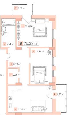2-комнатная 70.32 м² в ЖК Срибный Дим Бизнес от 25 400 грн/м², г. Трускавец