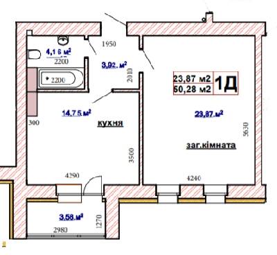1-кімнатна 50.28 м² в ЖК Чабани 2 від 18 000 грн/м², смт Чабани