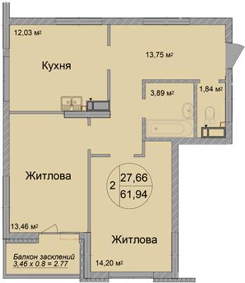 2-комнатная 61.94 м² в ЖК Святобор от 29 800 грн/м², Киев