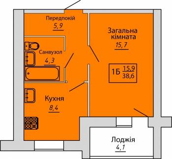 1-комнатная 38.6 м² в ЖК Киевский от 12 000 грн/м², Сумы