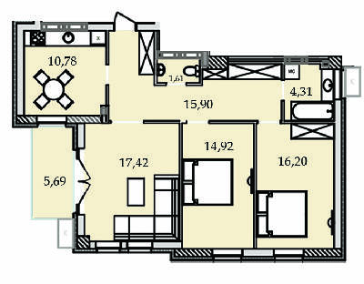 3-комнатная 84.83 м² в ЖК Premier Tower от 31 500 грн/м², Винница