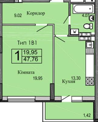 1-комнатная 47.76 м² в ЖК River House от 19 000 грн/м², г. Украинка