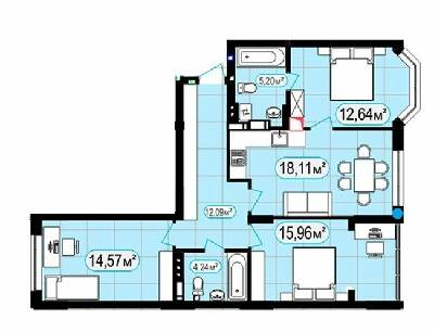 3-комнатная 82.81 м² в ЖК 7'я от 24 000 грн/м², с. Счастливое