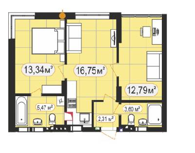 2-комнатная 54.26 м² в ЖК 7'я от 24 000 грн/м², с. Счастливое