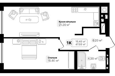 1-комнатная 47 м² в ЖК Auroom City от 15 400 грн/м², Львов