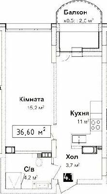1-комнатная 36.6 м² в КД Воронцовский от застройщика, Одесса