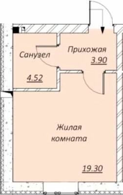 1-комнатная 25.72 м² в КД Образцовый от 17 000 грн/м², Днепр