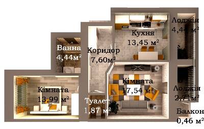 2-комнатная 66.44 м² в ЖК Caramel Residence от 18 000 грн/м², Луцк