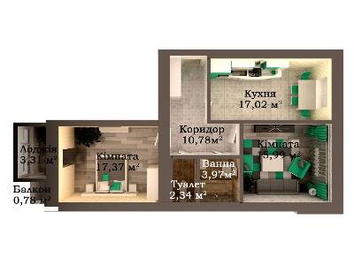 2-комнатная 71.56 м² в ЖК Caramel Residence от 19 000 грн/м², Луцк