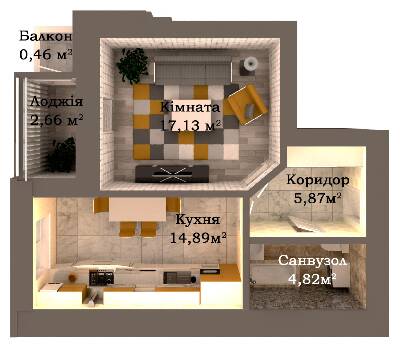 1-комнатная 45.83 м² в ЖК Caramel Residence от 17 800 грн/м², Луцк
