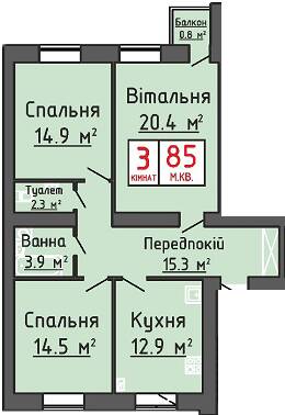 3-комнатная 85 м² в ЖК Триумф от 17 000 грн/м², Луцк