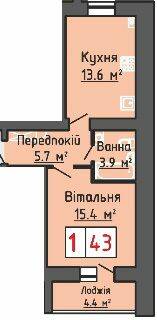1-комнатная 43 м² в ЖК Васильковый дом от 15 000 грн/м², с. Липины