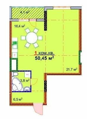 1-комнатная 50.45 м² в ЖК Монолит от 16 000 грн/м², Запорожье