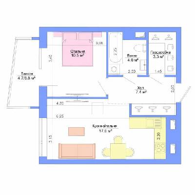 1-комнатная 46.6 м² в ЖК Legenda от 17 250 грн/м², Запорожье