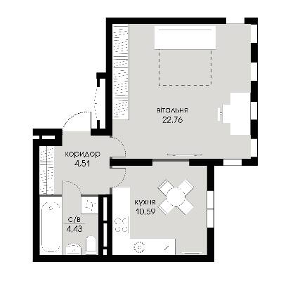 1-комнатная 42.29 м² в ЖК Echo Park 2 от 35 000 грн/м², с. Петропавловская Борщаговка