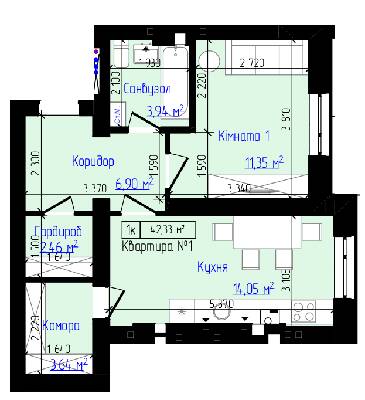 1-комнатная 42.33 м² в ЖК Viking Home от 16 500 грн/м², г. Ирпень