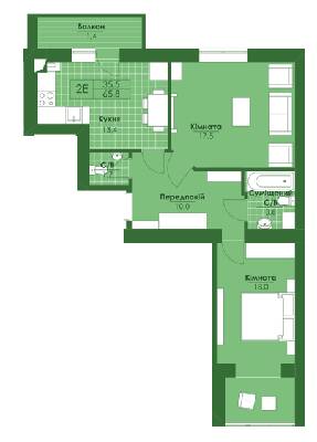 2-комнатная 65.8 м² в ЖК Квартал Парковый от 12 950 грн/м², г. Обухов