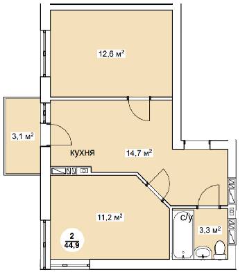 2-комнатная 44.9 м² в ЖК Новая Дания от 20 900 грн/м², с. Софиевская Борщаговка