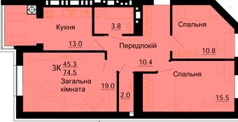3-комнатная 74.5 м² в ЖК Львовский маеток от застройщика, с. Софиевская Борщаговка