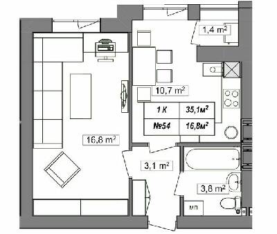 1-комнатная 35.1 м² в ЖК Гудвил от 24 250 грн/м², с. Хотов