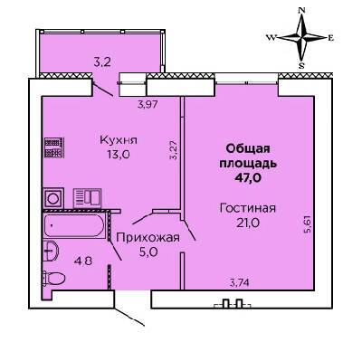 1-комнатная 47 м² в ЖК Levanevsky от 17 900 грн/м², Николаев