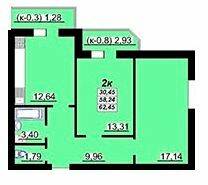 2-комнатная 62.45 м² в ЖК Лазурный от 18 000 грн/м², Полтава