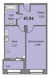 1-кімнатна 45.84 м² в ЖК Парковий від 10 200 грн/м², м. Ромни