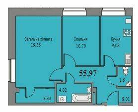 2-комнатная 55.97 м² в ЖК Парковый от 11 500 грн/м², г. Ромны