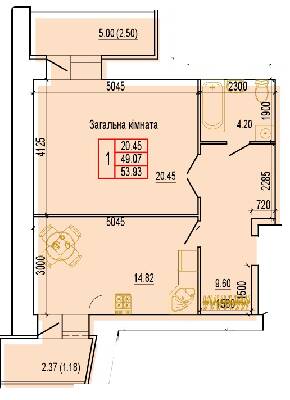 1-комнатная 53.93 м² в ЖК Эверест от 14 000 грн/м², Сумы
