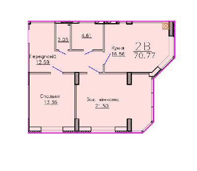 2-комнатная 70.77 м² в ЖК Панорама от застройщика, Сумы