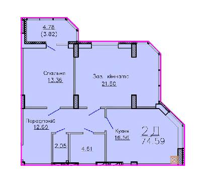 2-комнатная 74.59 м² в ЖК Панорама от застройщика, Сумы