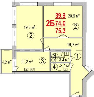 2-комнатная 75.3 м² в ЖК Парк Стоун от 13 500 грн/м², Херсон