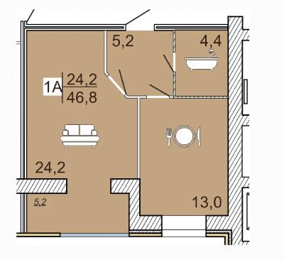 1-комнатная 46.8 м² в ЖК Сімейний Lux от 16 000 грн/м², Черкассы
