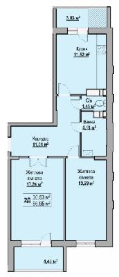 2-комнатная 66.95 м² в ЖК на вул. Гоголя, 251 от 14 600 грн/м², Черкассы