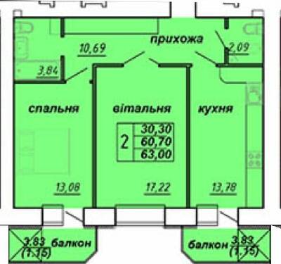 2-комнатная 63 м² в ЖК Оград от застройщика, Тернополь