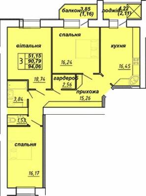 3-комнатная 94.06 м² в ЖК Оград от 15 000 грн/м², Тернополь