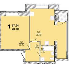 1-комнатная 56.7 м² в ЖК Амстердам от застройщика, Хмельницкий