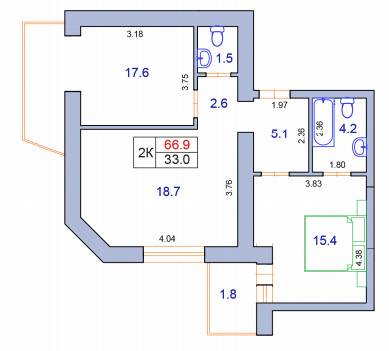 2-кімнатна 66.9 м² в ЖК Фонтан від 33 950 грн/м², Хмельницький