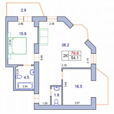 2-кімнатна 79.6 м² в ЖК Фонтан від 33 950 грн/м², Хмельницький
