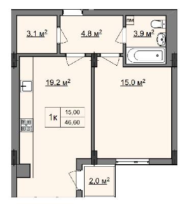 1-комнатная 46.6 м² в ЖК Фортеця от 24 350 грн/м², г. Каменец-Подольский